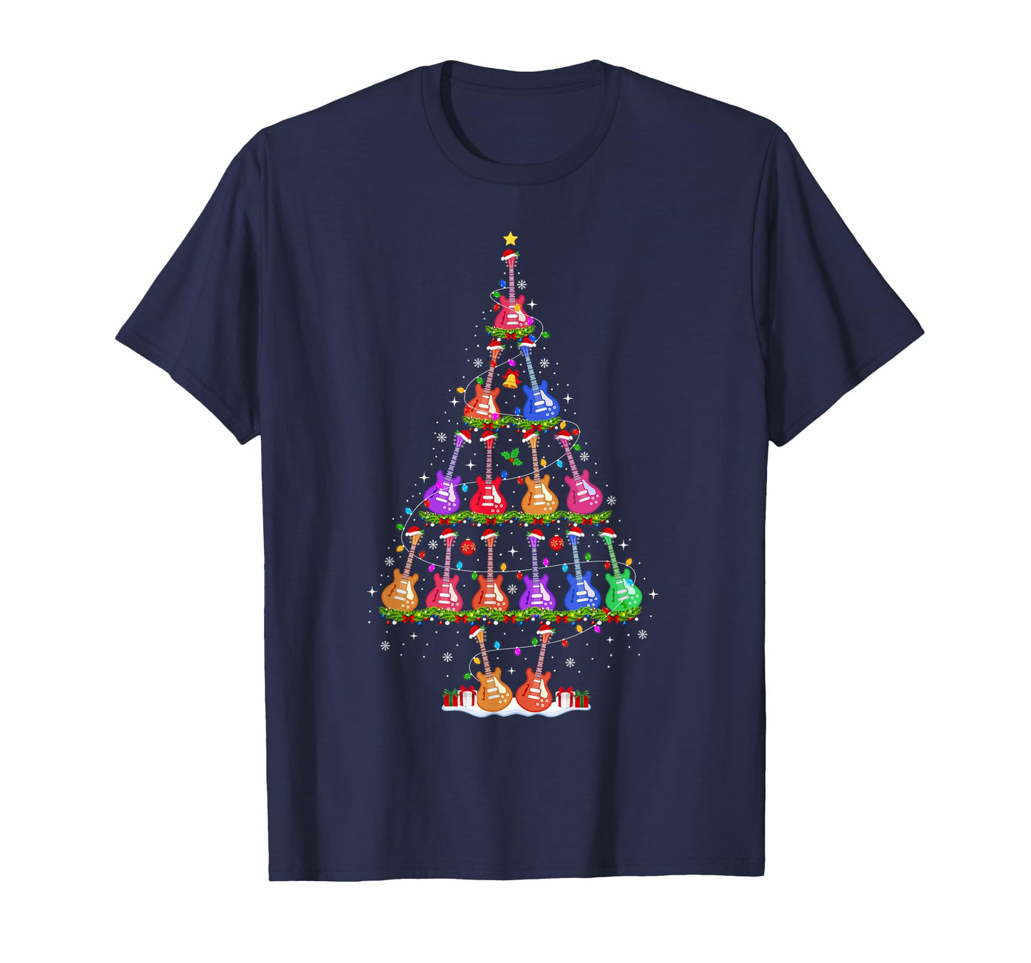 Guitar Christmas Tree Lights Funny Xmas Pajamas Guitar Lover T-Shirt