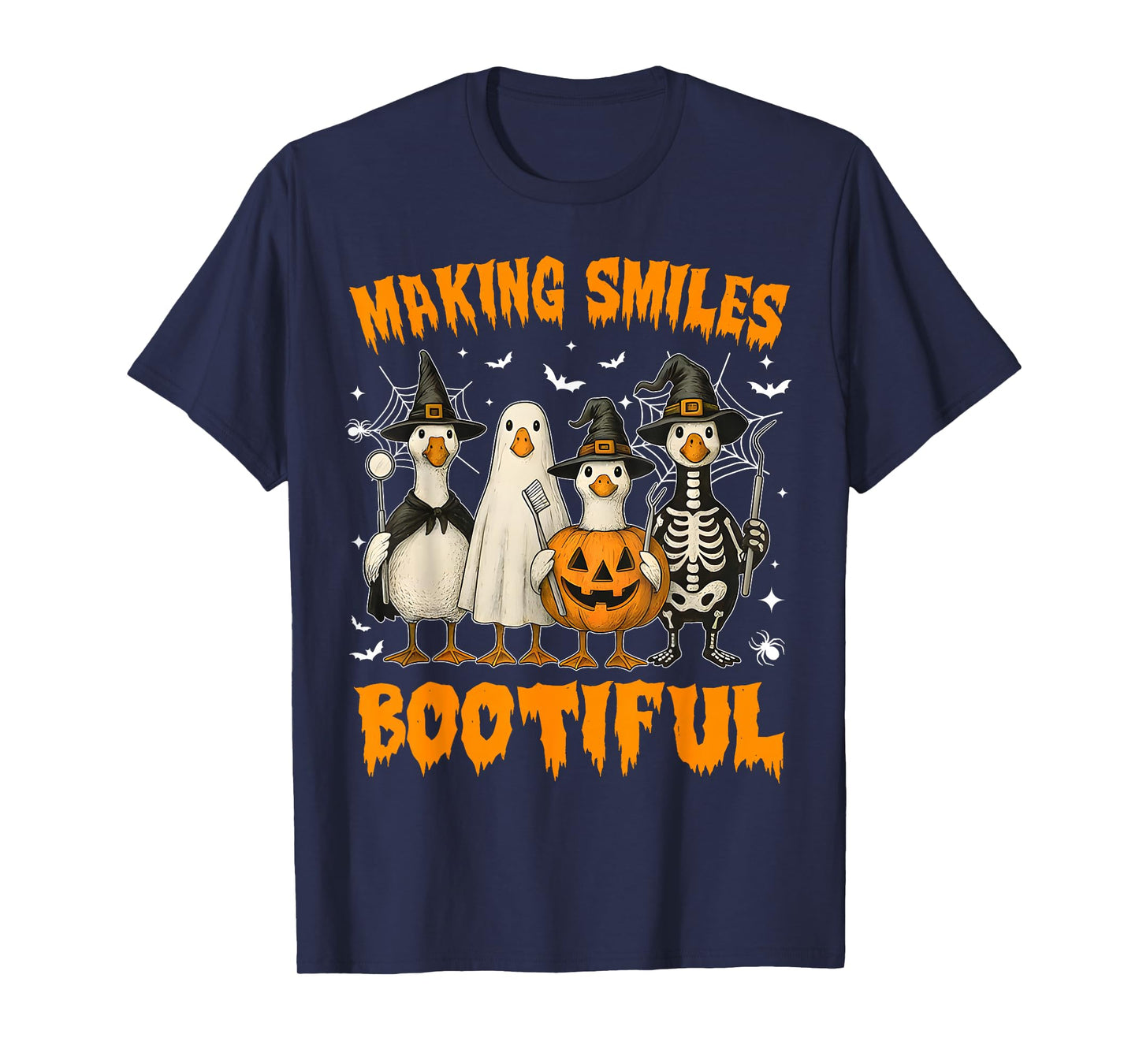 Making Smiles Bootiful Boo Ghost Goose Halloween Dental Crew T-Shirt