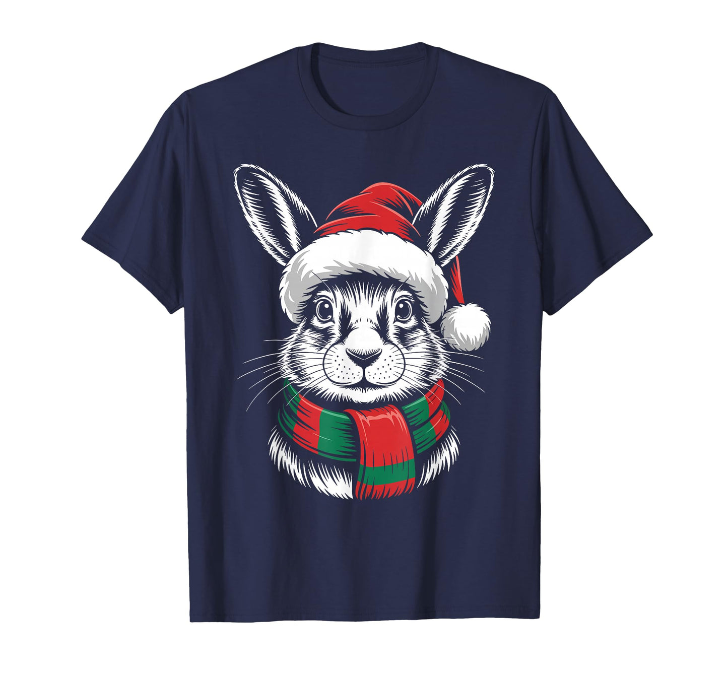 Hare Xmas Santa Hat Scarf Christmas Costume T-Shirt