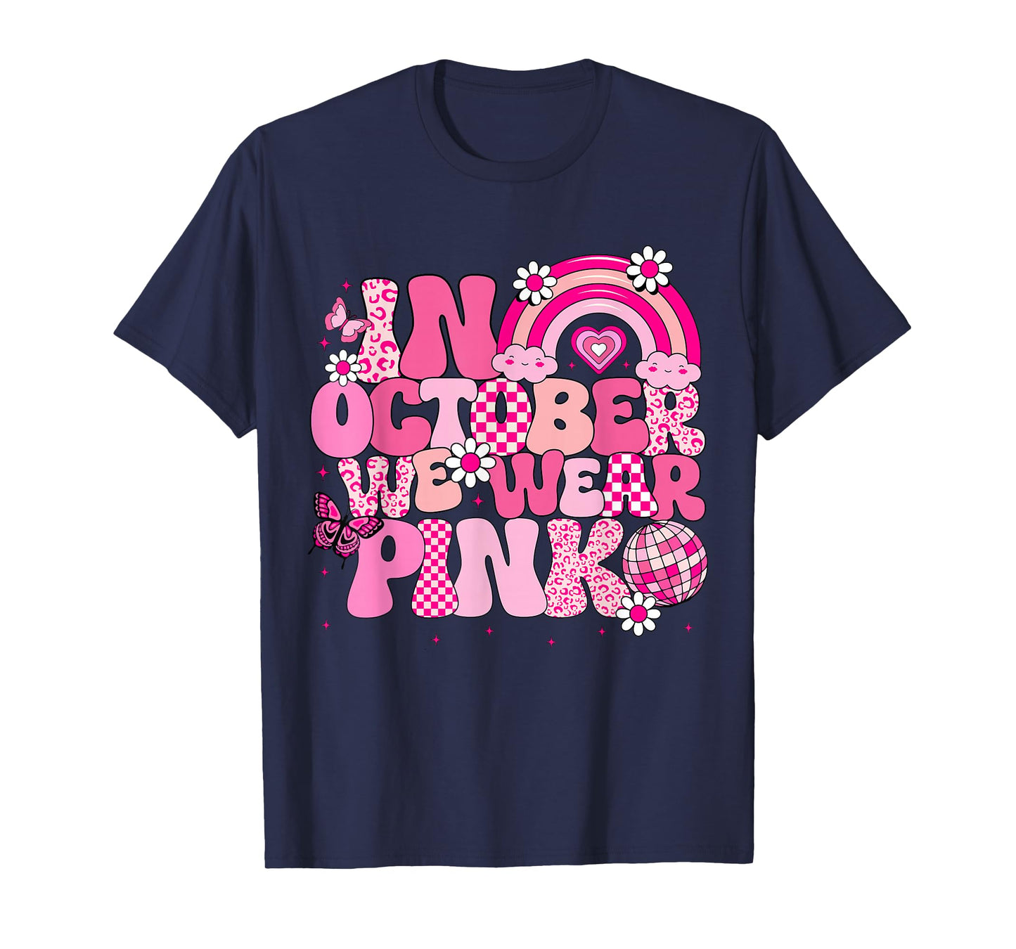 Groovy Breast Cancer Awareness In October We Wear Pink Kids T-Shirt