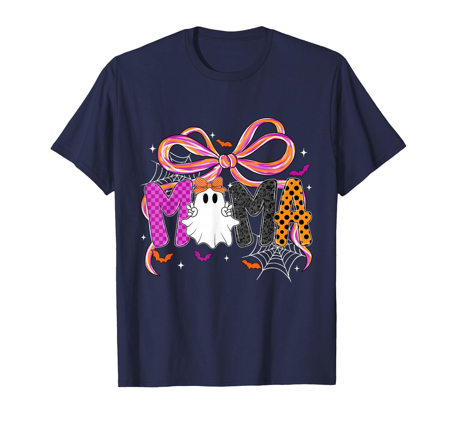 Coquette Checkered Ghost Mama Halloween Lace Ghost Womens T-Shirt