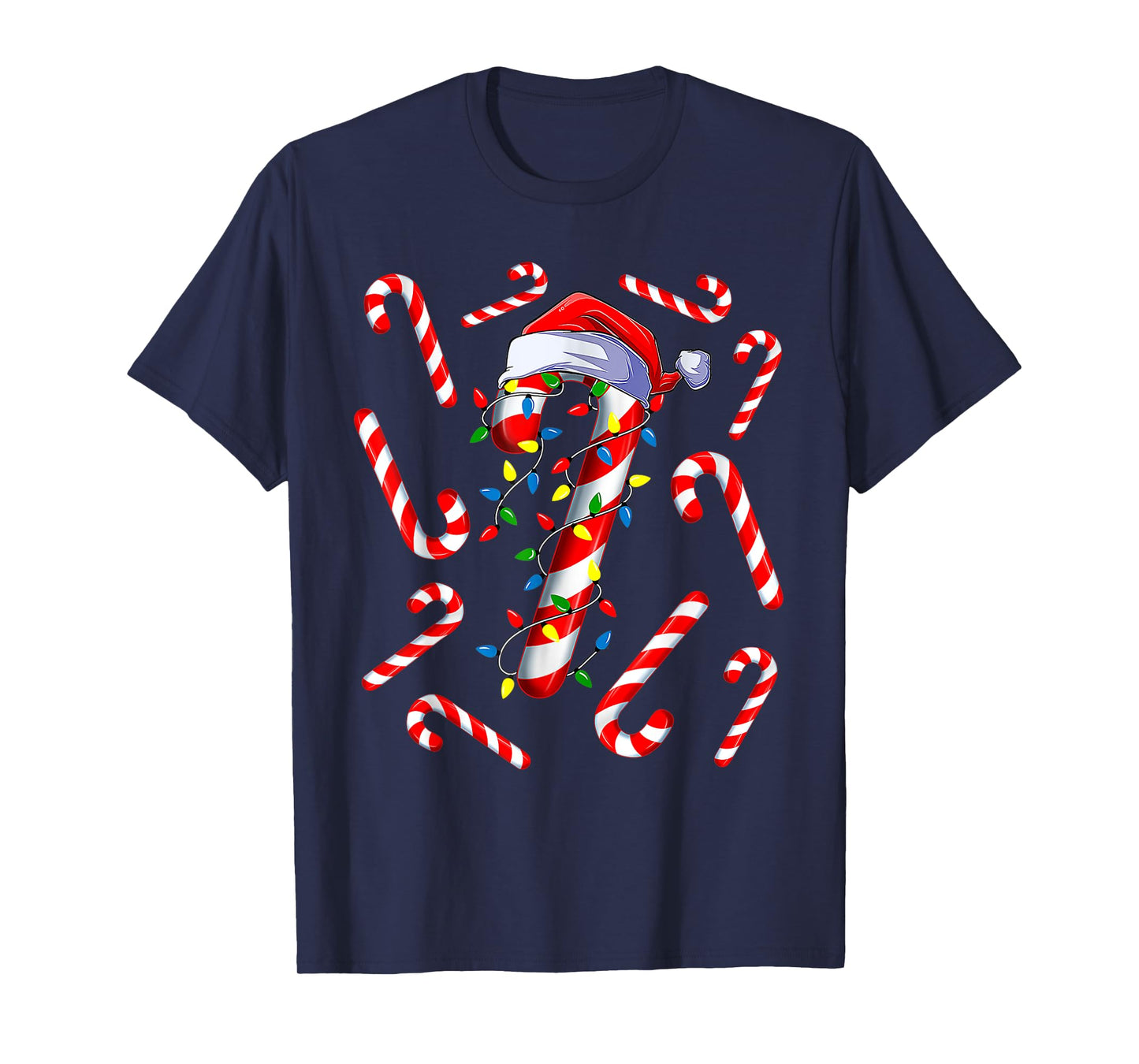 Red And White Candy Cane Santa Christmas Funny Xmas Lights T-Shirt