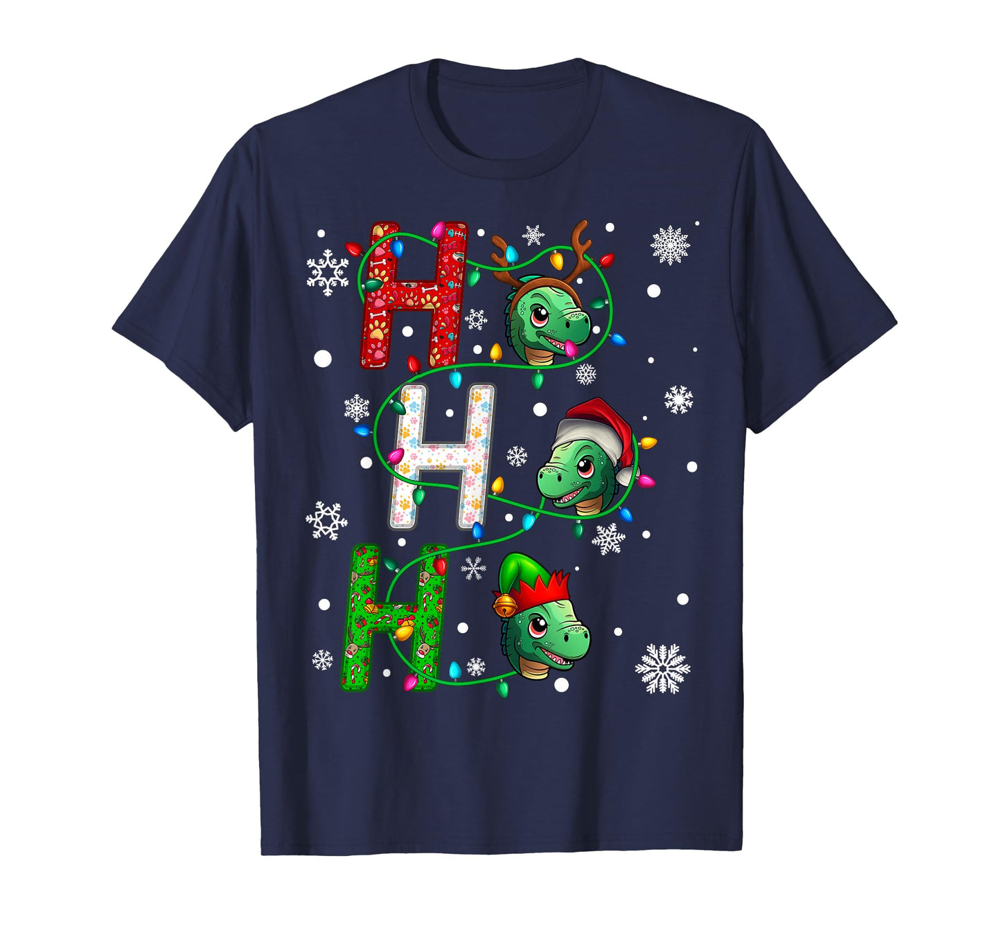 Matching Christmas Santa Hat Ho Ho Ho Dinosaur Animal Xmas T-Shirt