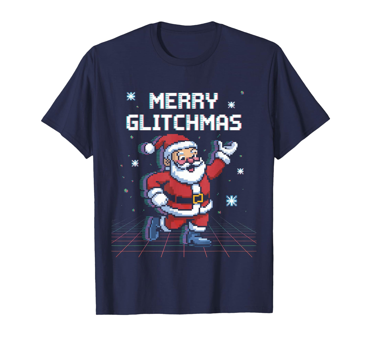 Merry Glitchsmas Pixel Santa Retro Gaming Christmas T-Shirt