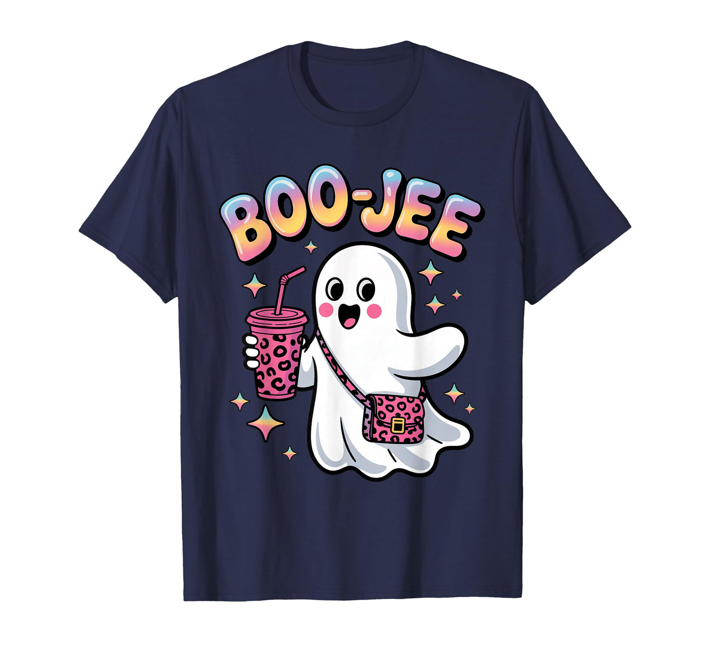 Boo-JEE Ghost Coffee Funny Halloween Costume Leopard Print T-Shirt