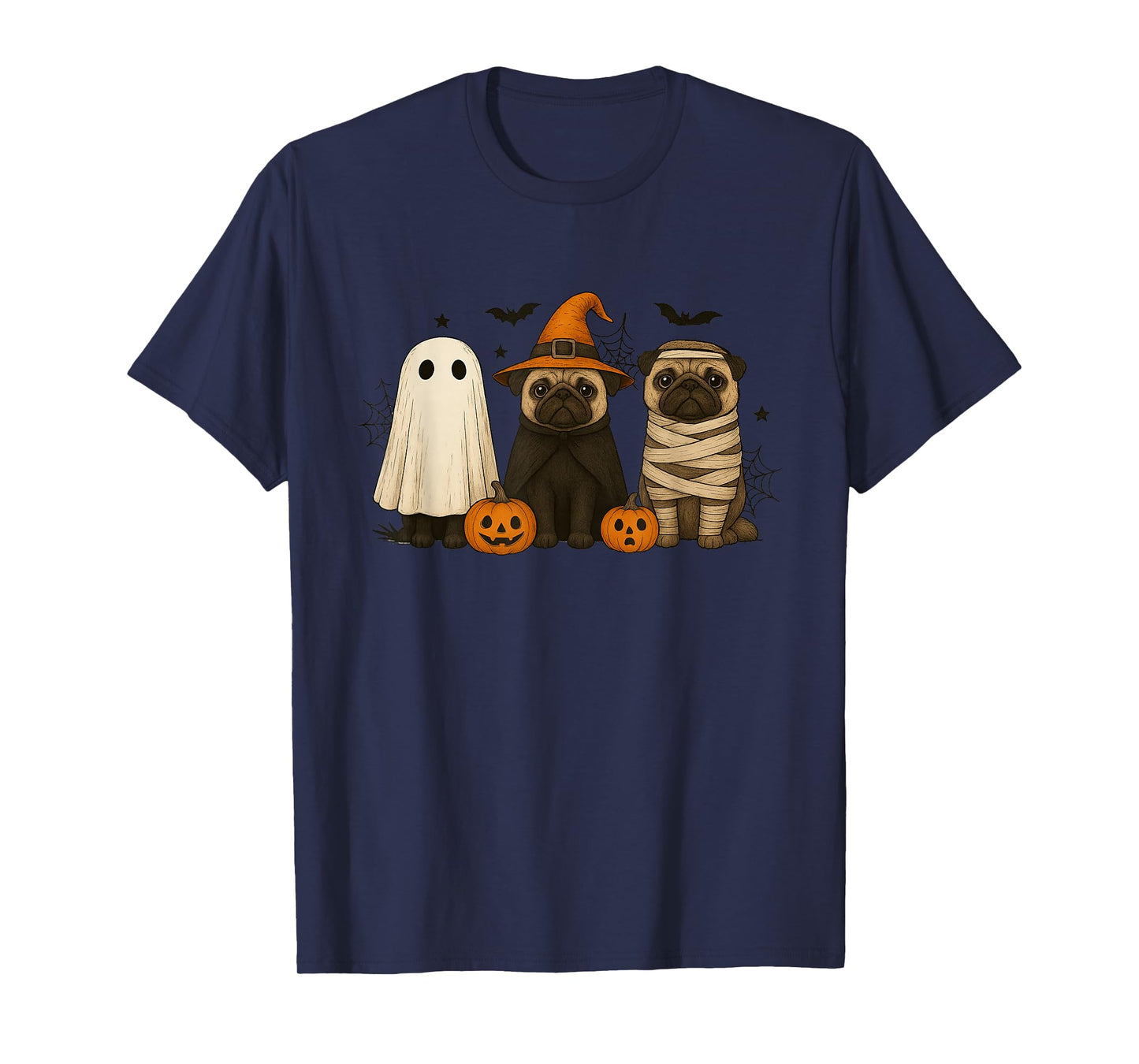 Retro Pug Dog Witch Scary Halloween Pumpkin Women Men Kids T-Shirt
