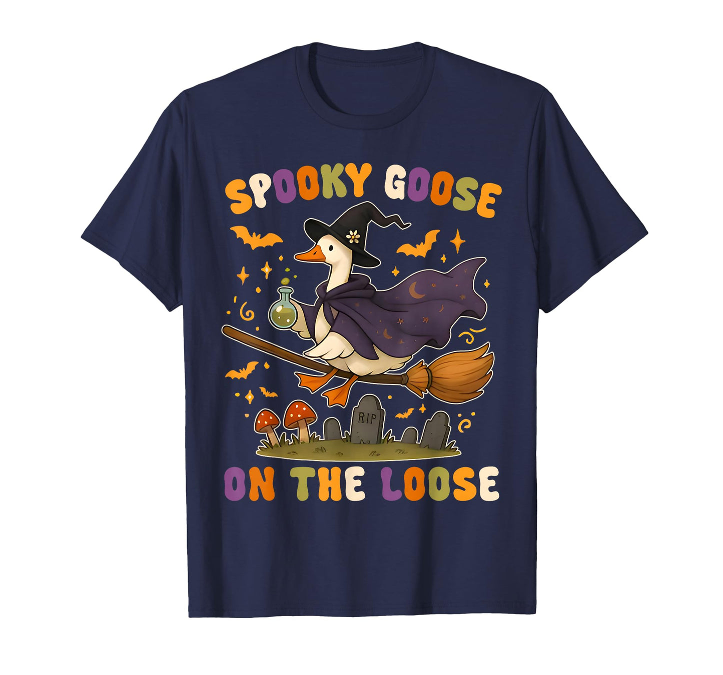 Halloween Spooky Goose On The Loose Funny Goose Witch Design T-Shirt