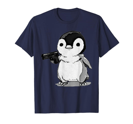 Eagerlys The Little Penguin Holding A Gun Vintage Art T-Shirt