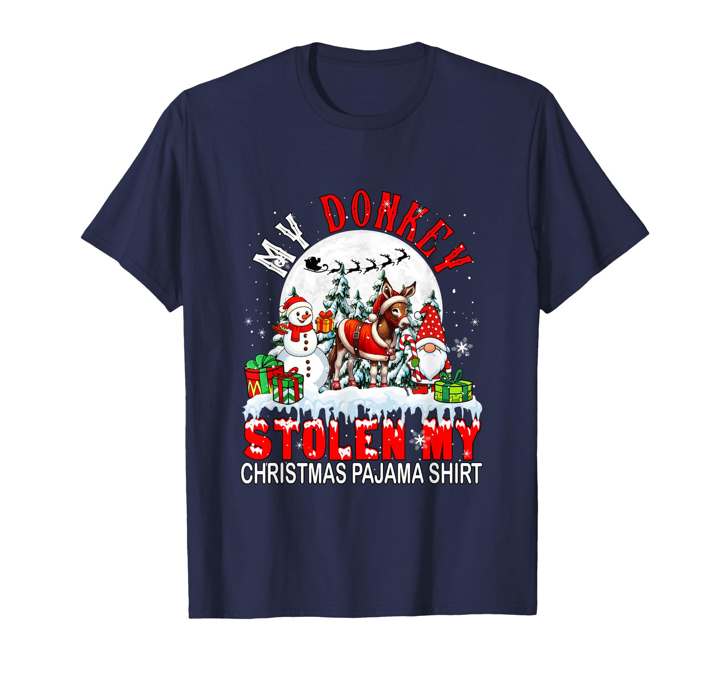 My Donkey Stolen My Christmas Pajama Shirt Santa Farmer T-Shirt