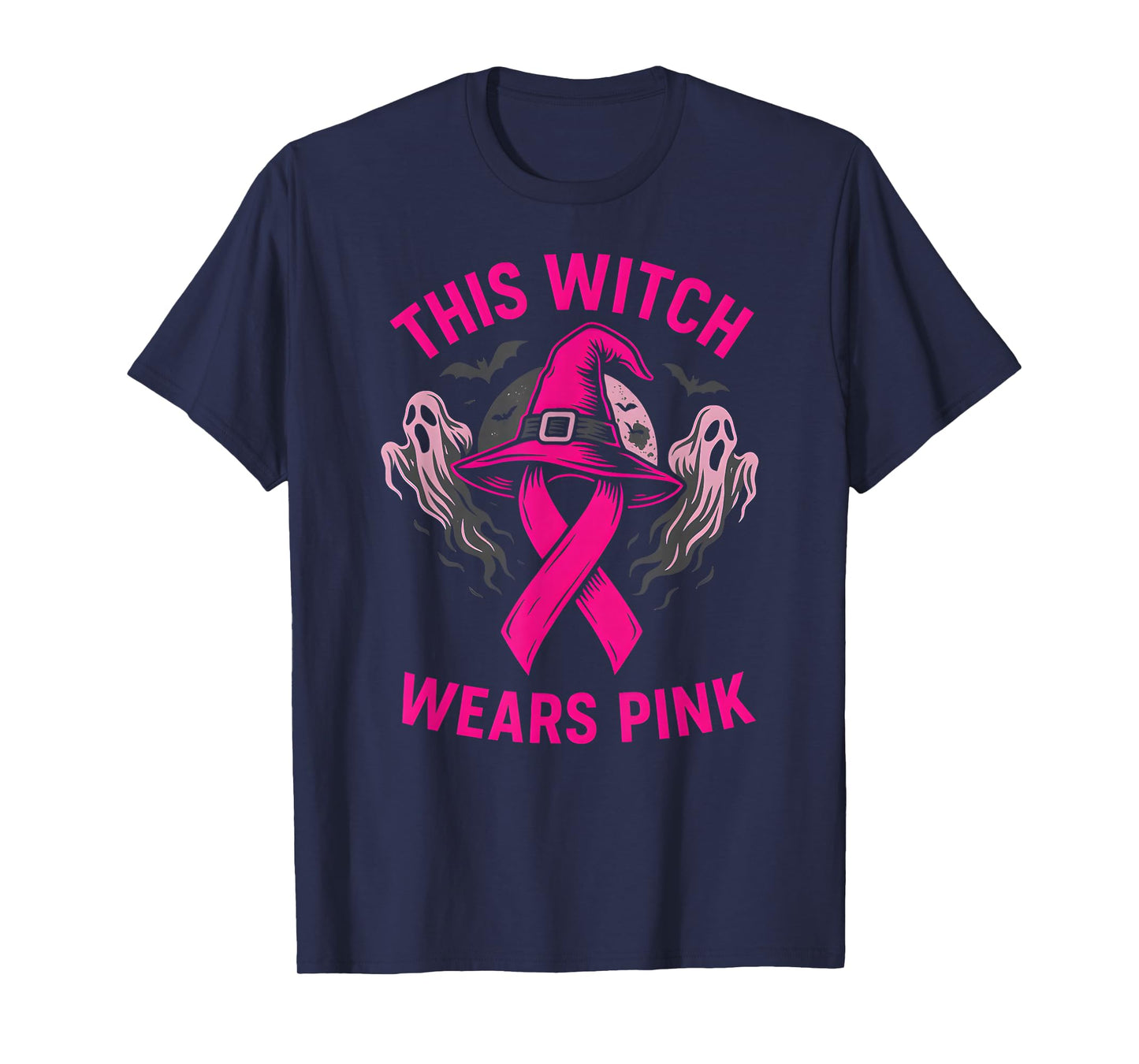 Pink Ribbon Witch Wears Pink Cute Women's Spooky Awareness T-Shirt