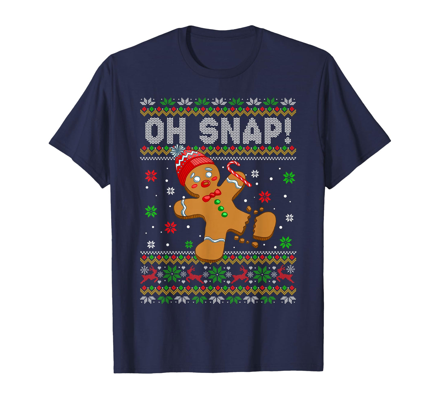 Oh Snap Gingerbread Man Christmas Snowflake Holiday Ugly T-Shirt