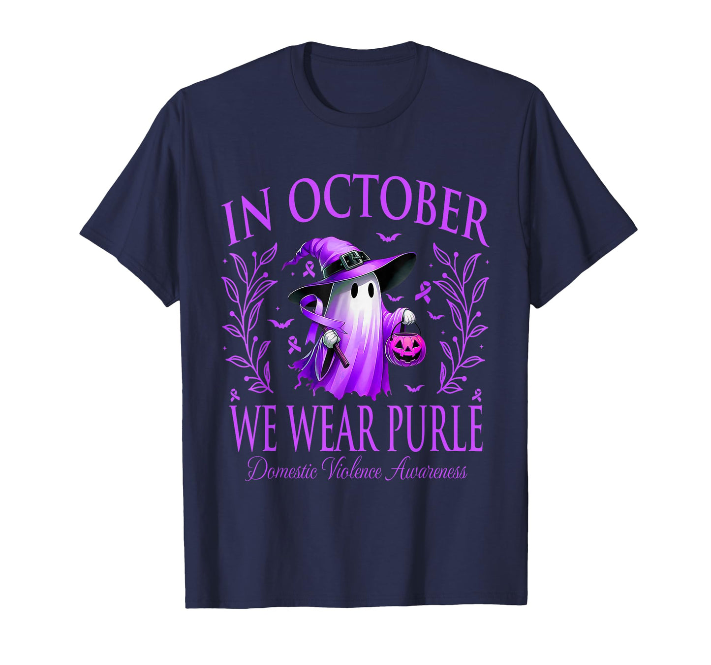 October We Wear Purple Ghost Domestic Violence Awareness T-Shirt
