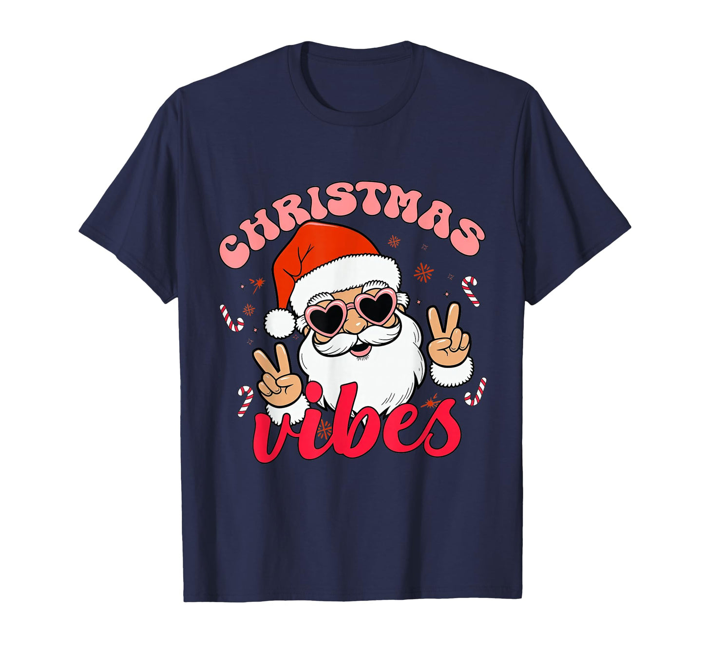 Christmas Vibes Funny Santa Claus Heart Sunglasses T-Shirt