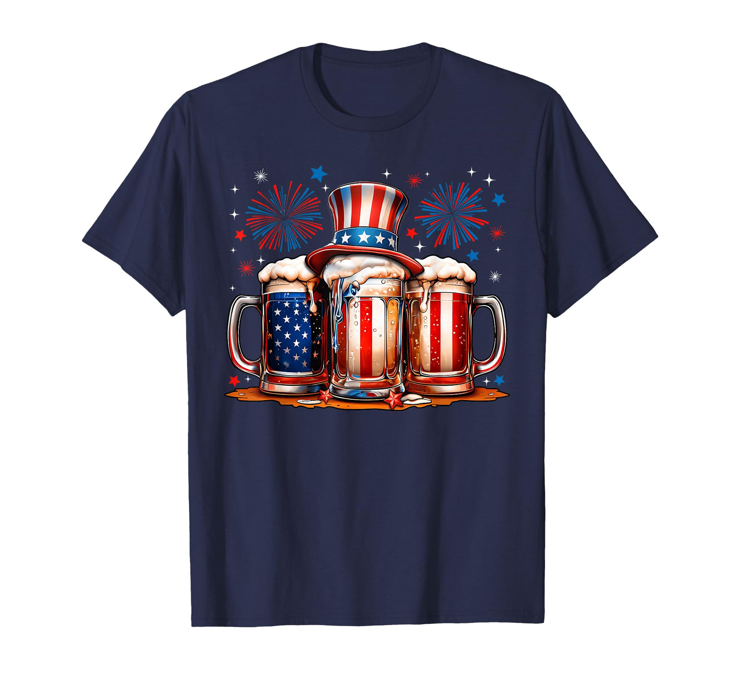 Beer American Flag USA 4th Of July Party Drinking Men Women T-Shirt