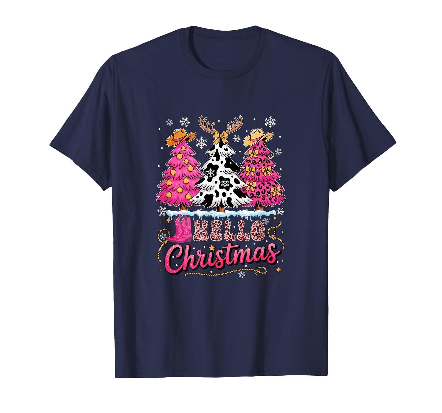 Christmas Three Leopard Xmas Trees Costume Westen Farmer T-Shirt