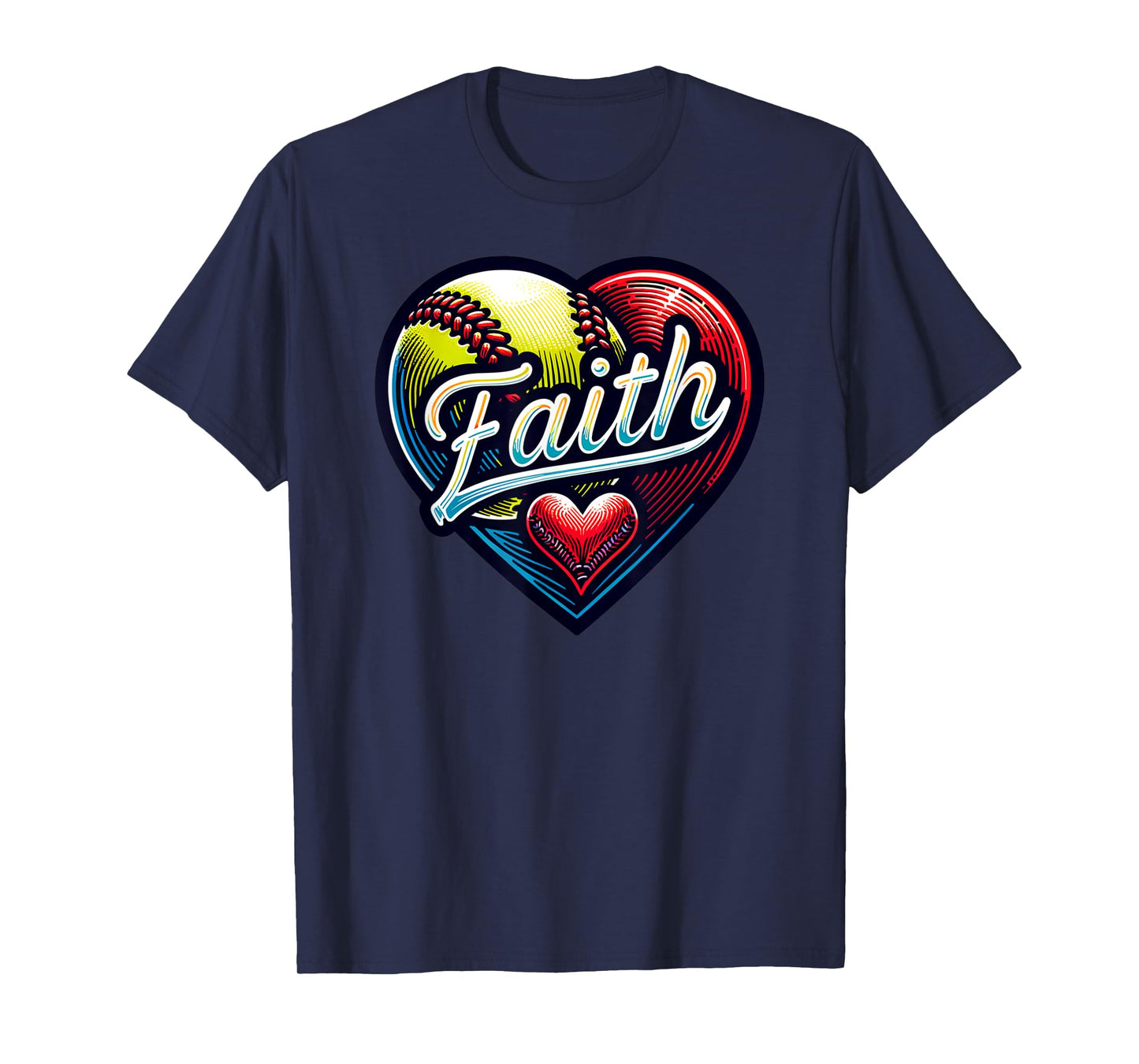 Softball Faith Love - Fun Faith Softball Heart Christian T-Shirt