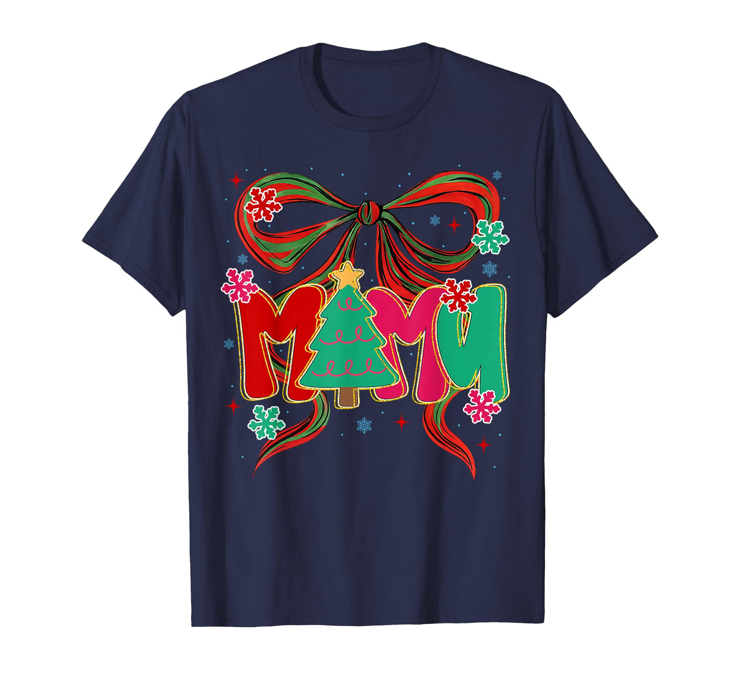 Brushstroke Coquette Christmas Mama, Xmas Tree Bow Mama Mom T-Shirt