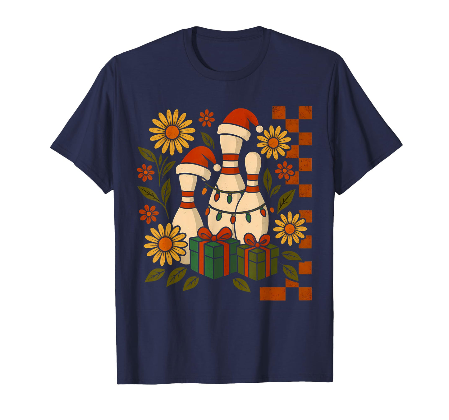Retro Christmas Bowling Pins Graphic Funny Holiday Design T-Shirt