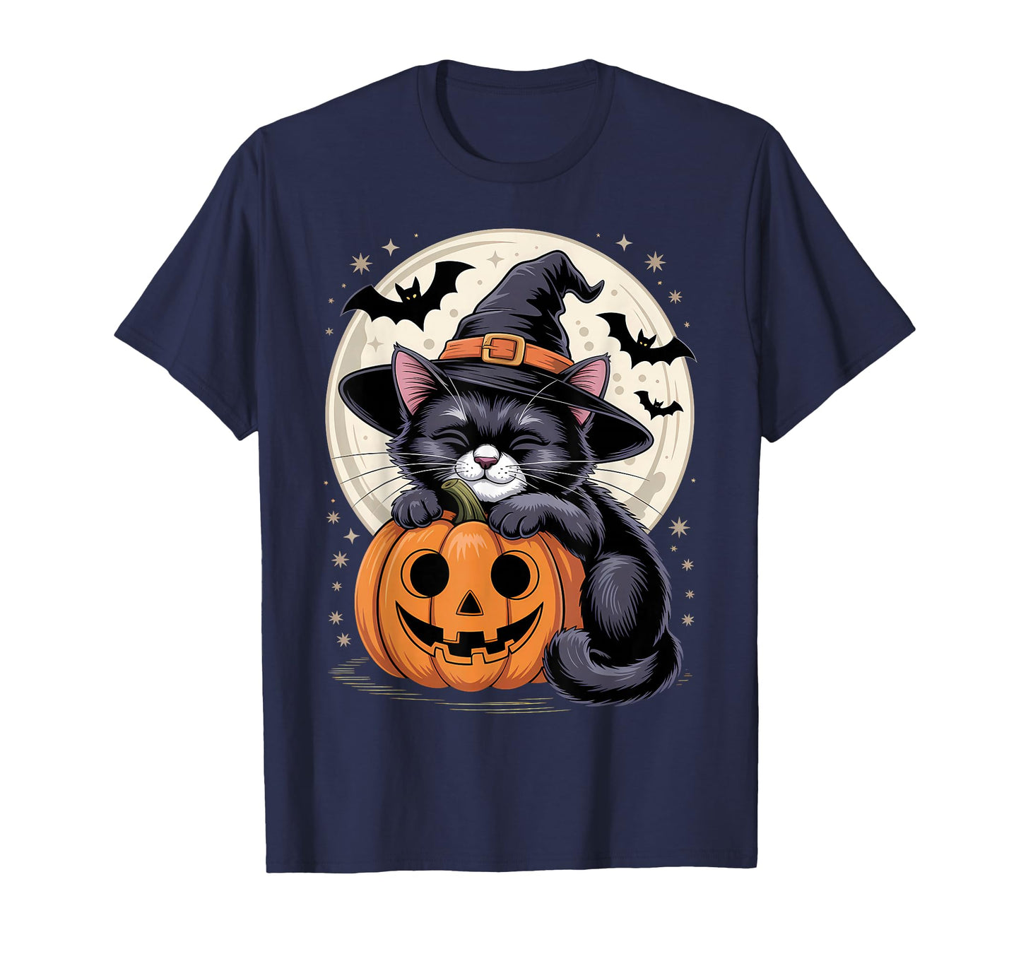 Halloween Black Cat Witch Hat Pumpkin Spooky T-Shirt