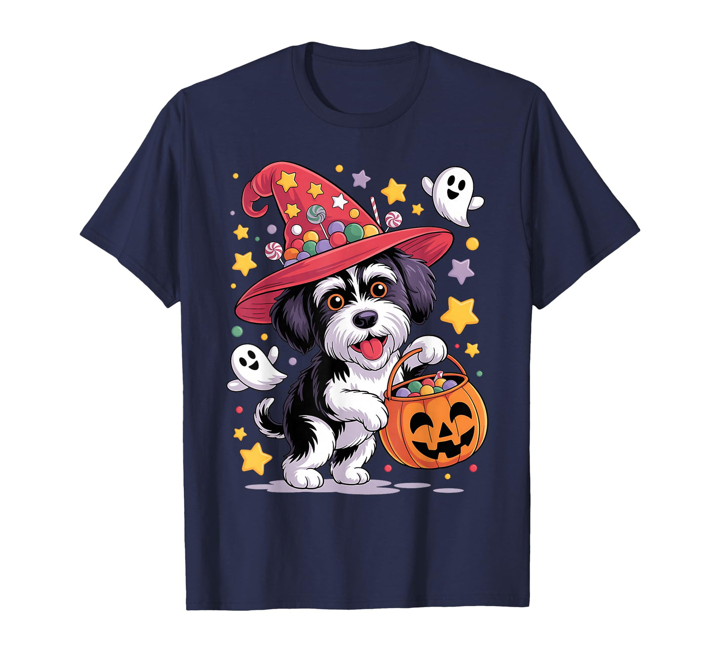 Portuguese Water Dog Pumpkin Ghost Candy Witch Halloween T-Shirt