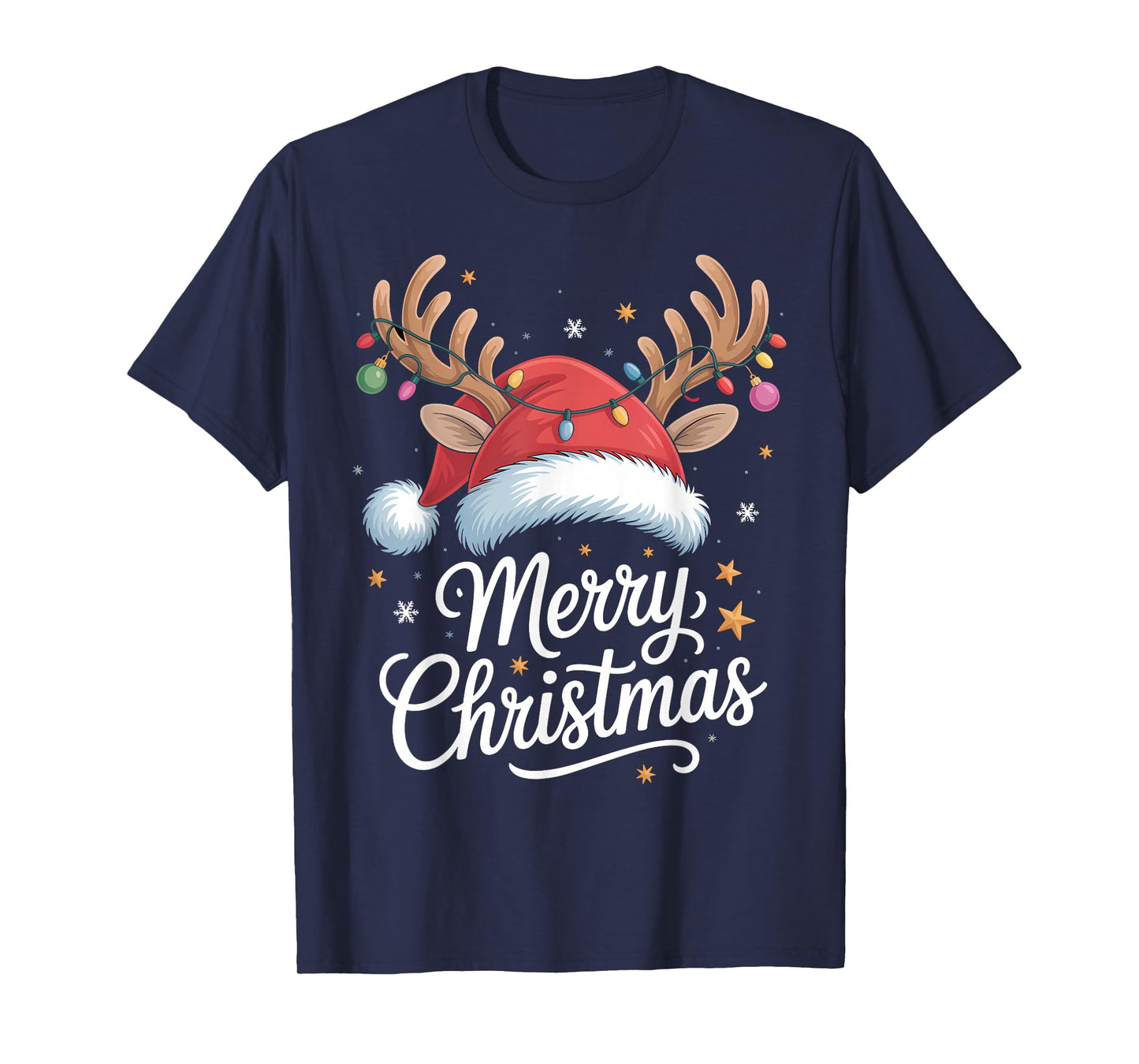 Merry Christmas Red Santa Hat Reindeer Xmas Matching Family T-Shirt