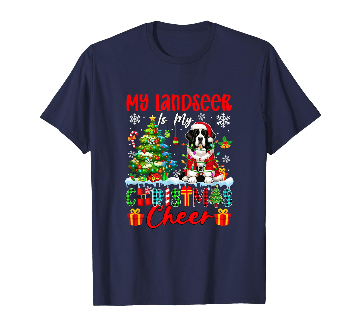 My Landseer is My Xmas Cheer Funny Santa Dog Owner Kids T-Shirt