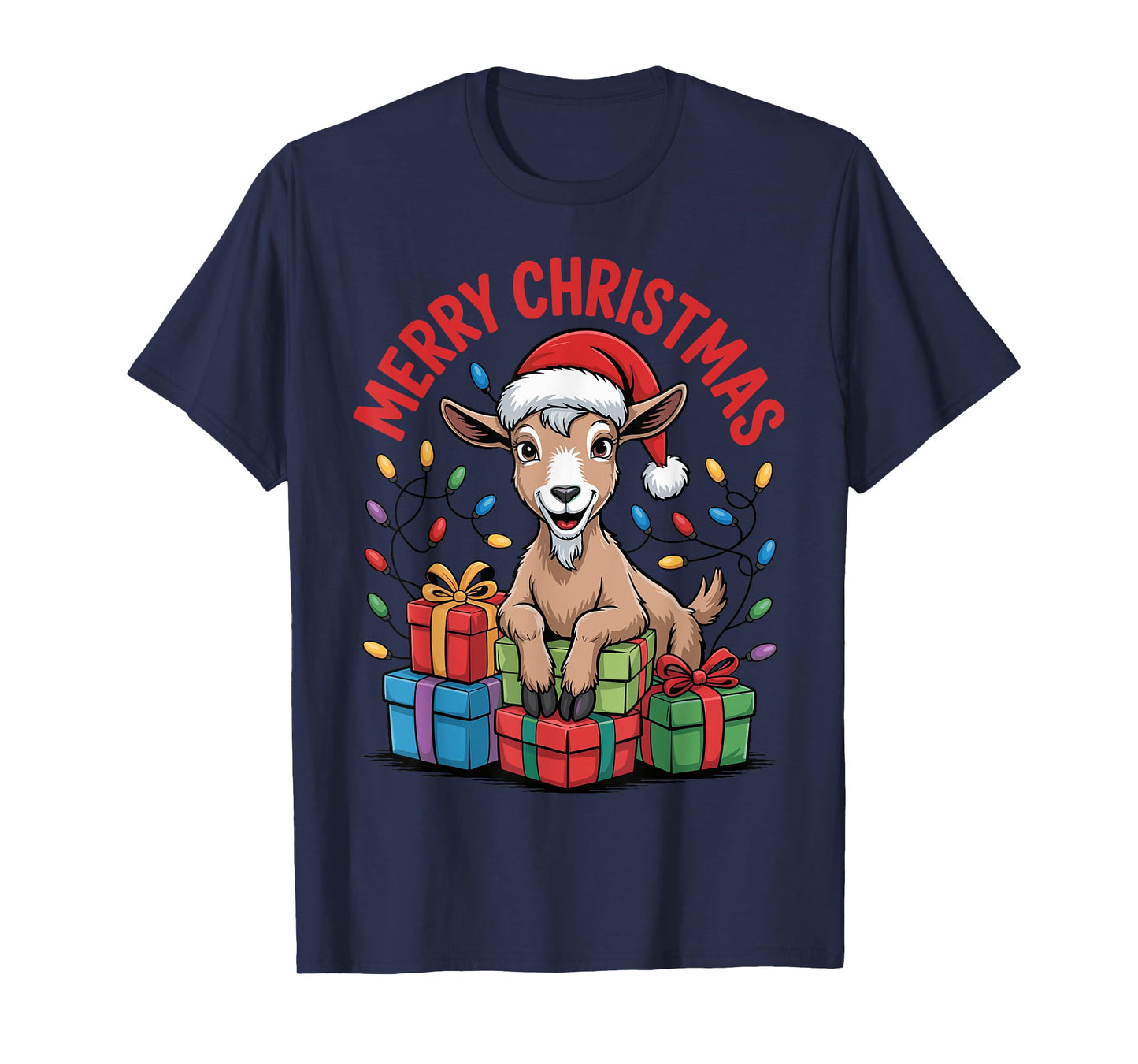 Funny Goat Santa Hat Animals Lovers Ugly Christmas Pajamas T-Shirt