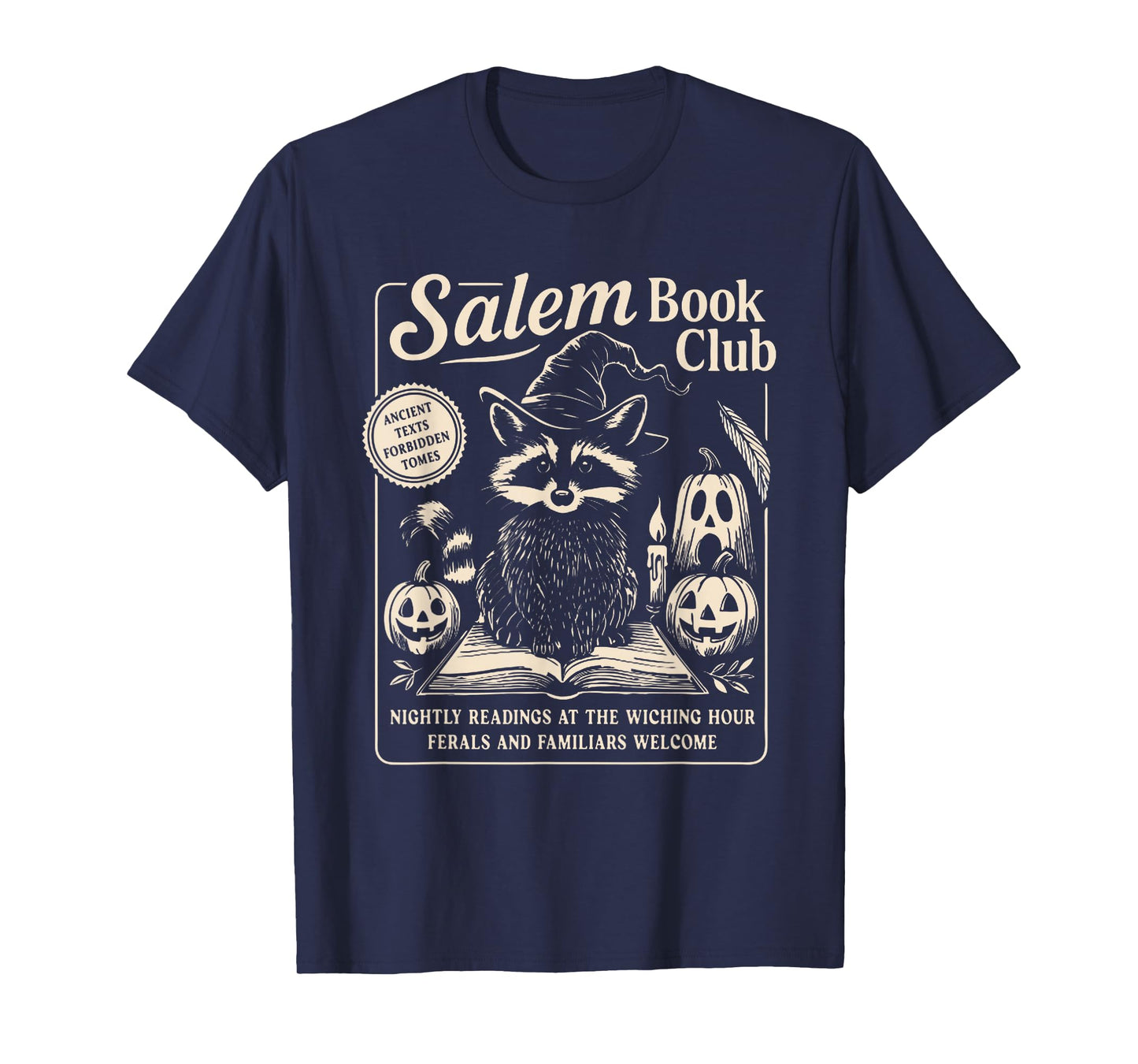 Salem Witch Book Club Bookish Halloween Raccoon Witchcraft T-Shirt