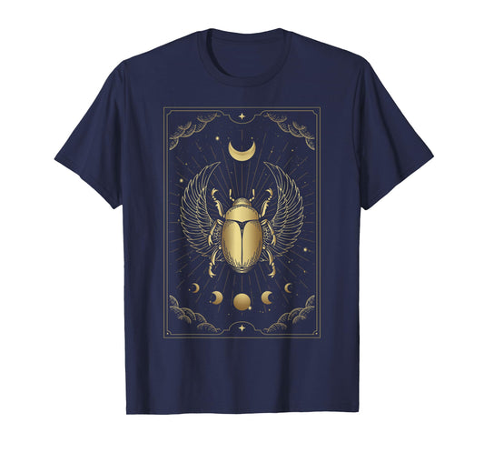 Egyptian Winged Scarab Moonphase Ornamen Engraving Tarot T-Shirt