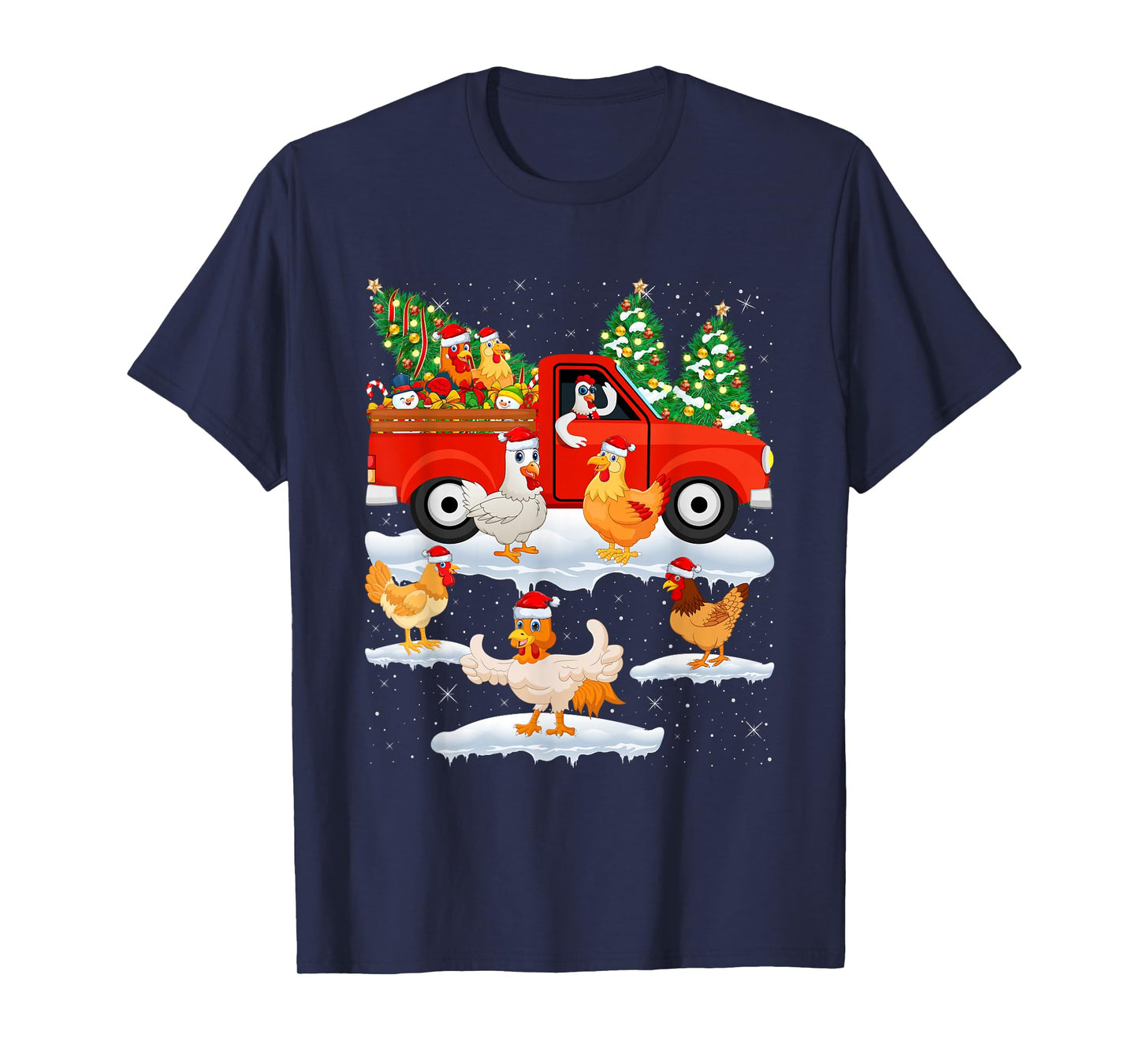 Chicken Christmas Tree Red Truck Funny Chicken Lover Xmas T-Shirt