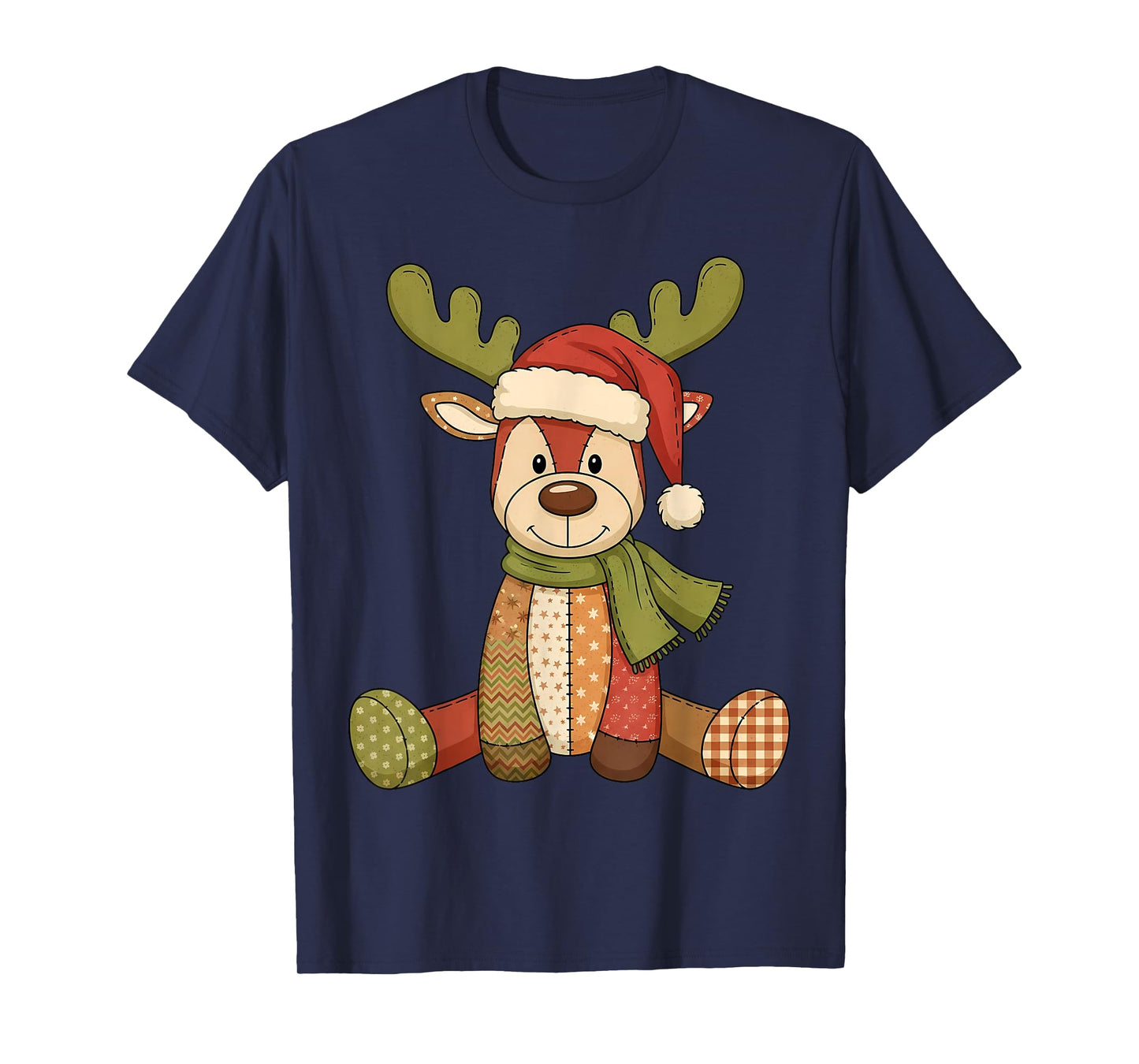 Christmas Patchwork Retro Reindeer Men Women Pajama T-Shirt
