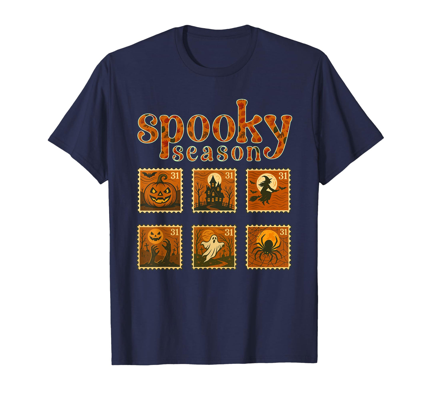 Vintage Halloween Postage Stamps Spooky Art - Leaves Fall T-Shirt