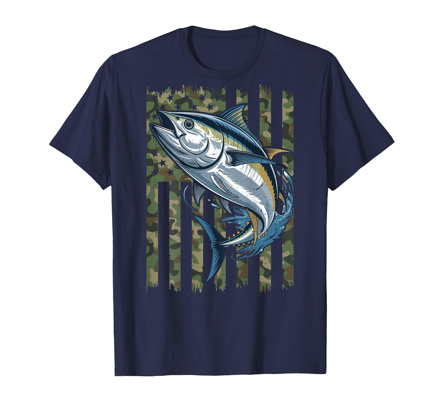 Youth Boys Tuna Fishing American Flag Camo Fishing Patriotic T-Shirt