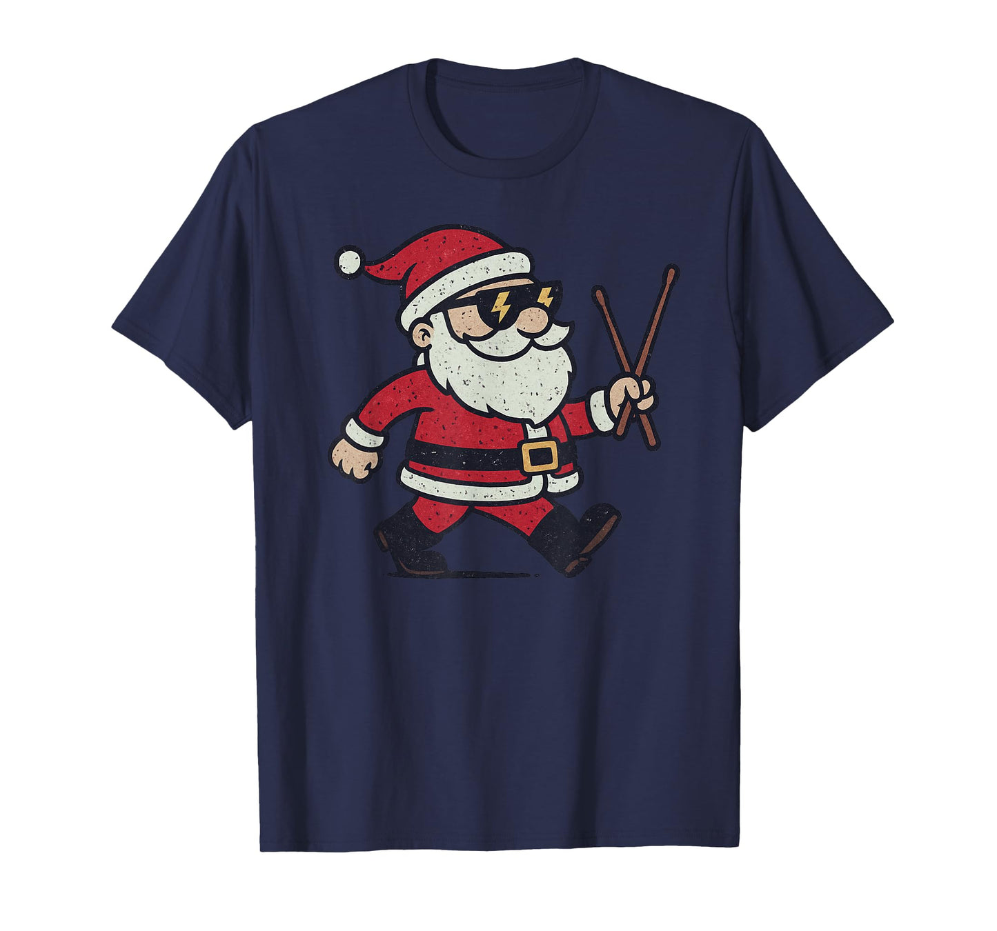Santa Playing Drums Christmas Vintage Drummer Xmas T-Shirt