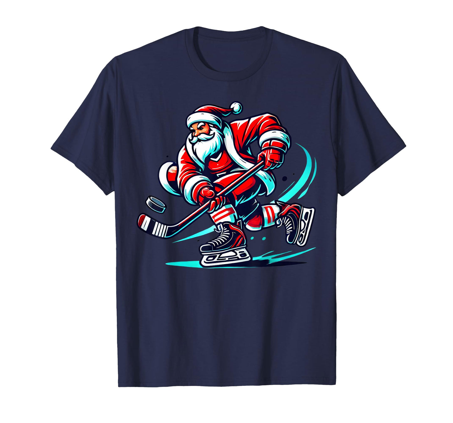 Santa Playing Ice Hockey Player Funny Christmas Graphic T-Shirt