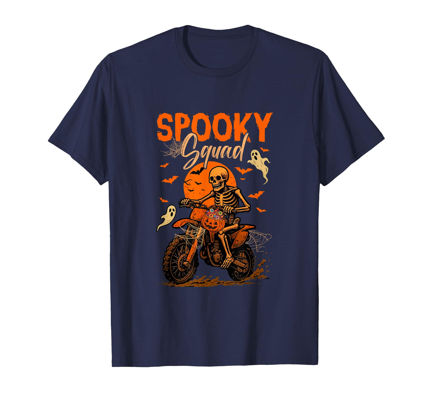 Spooky Halloween Squad Skeleton Riding Dirt Bike Horror Boo T-Shirt
