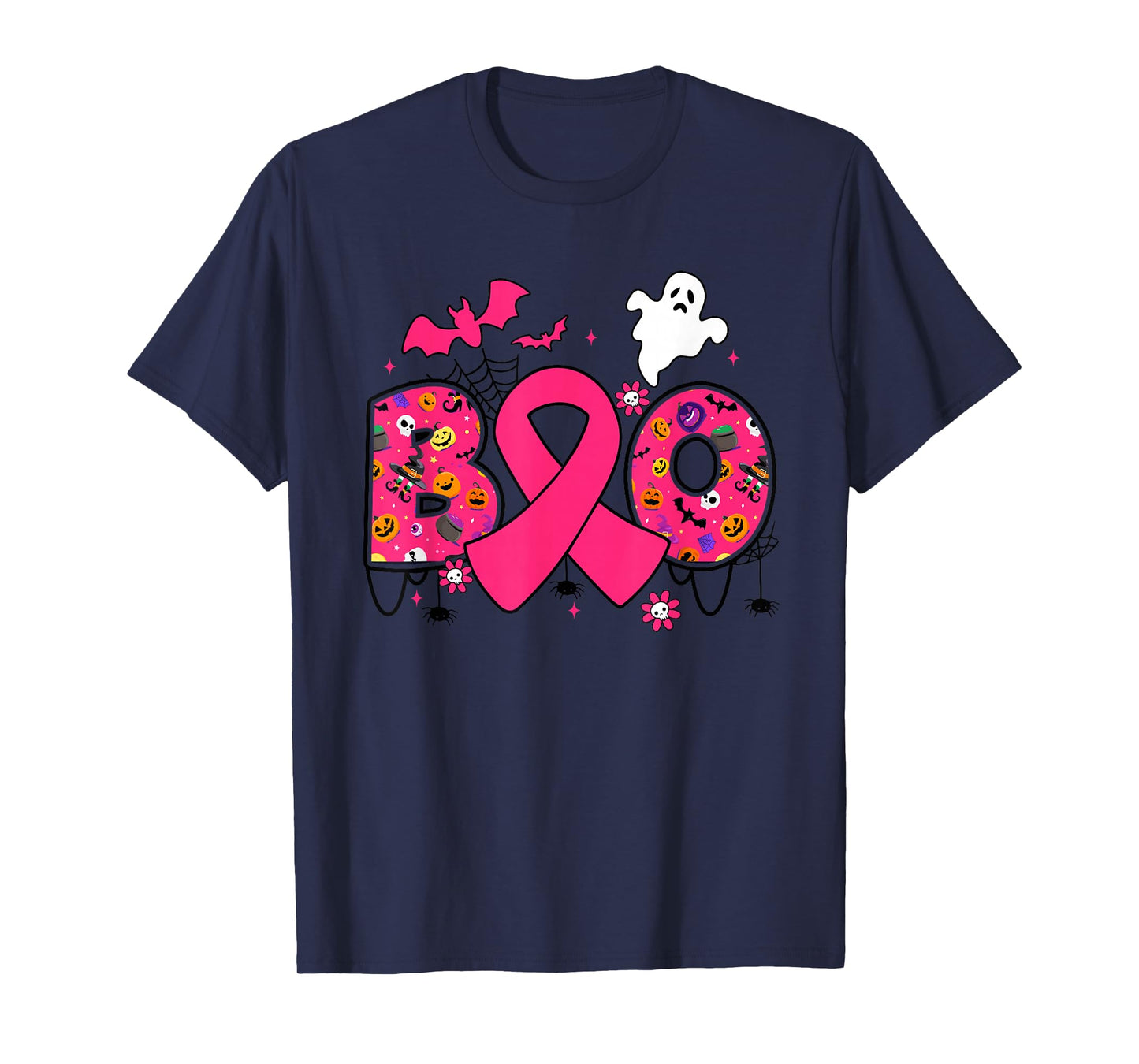Boo Breast Cancer Pink Ribbon Ghost Witch Pumpkin Halloween T-Shirt
