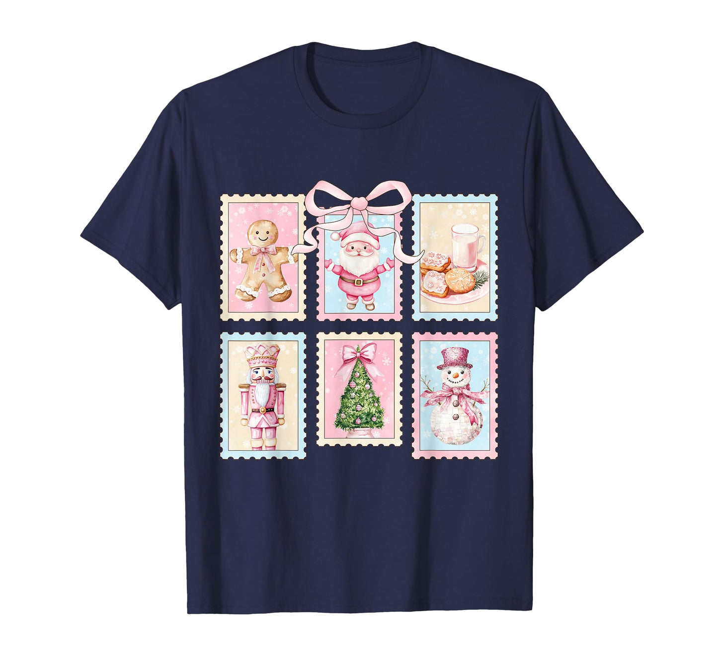 Vintage Pink Christmas Santa Coquette Bow Cute Xmas Holiday T-Shirt