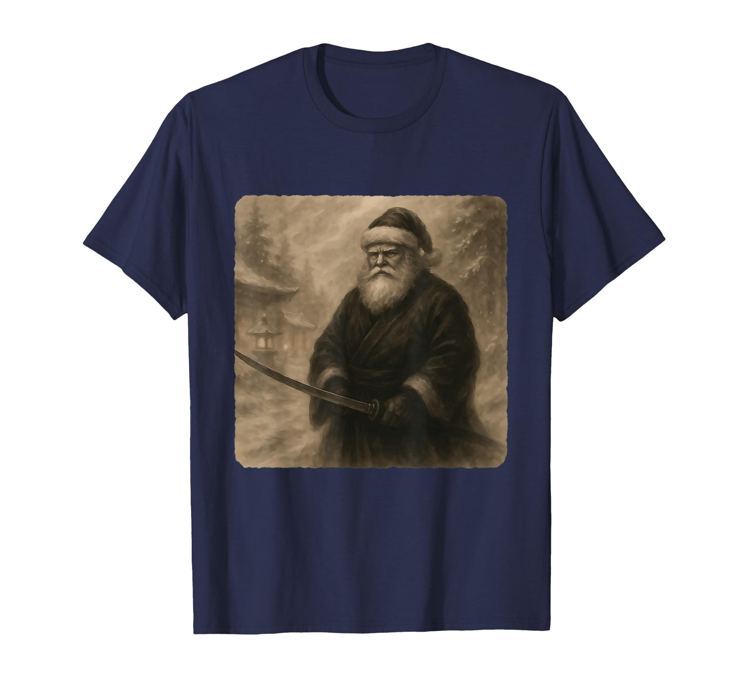 Santa Claus Samurai Warrior Katana Kimono Zen Sumi-E Vintage T-Shirt