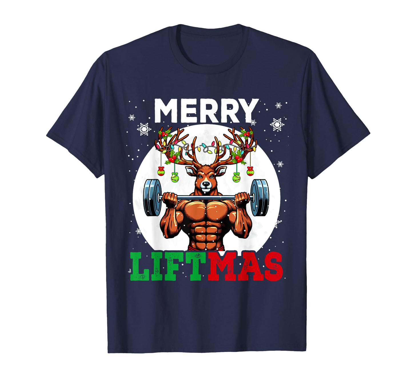 Merry Liftma's Christmas Reindeer Weightlifting Gym Workout T-Shirt