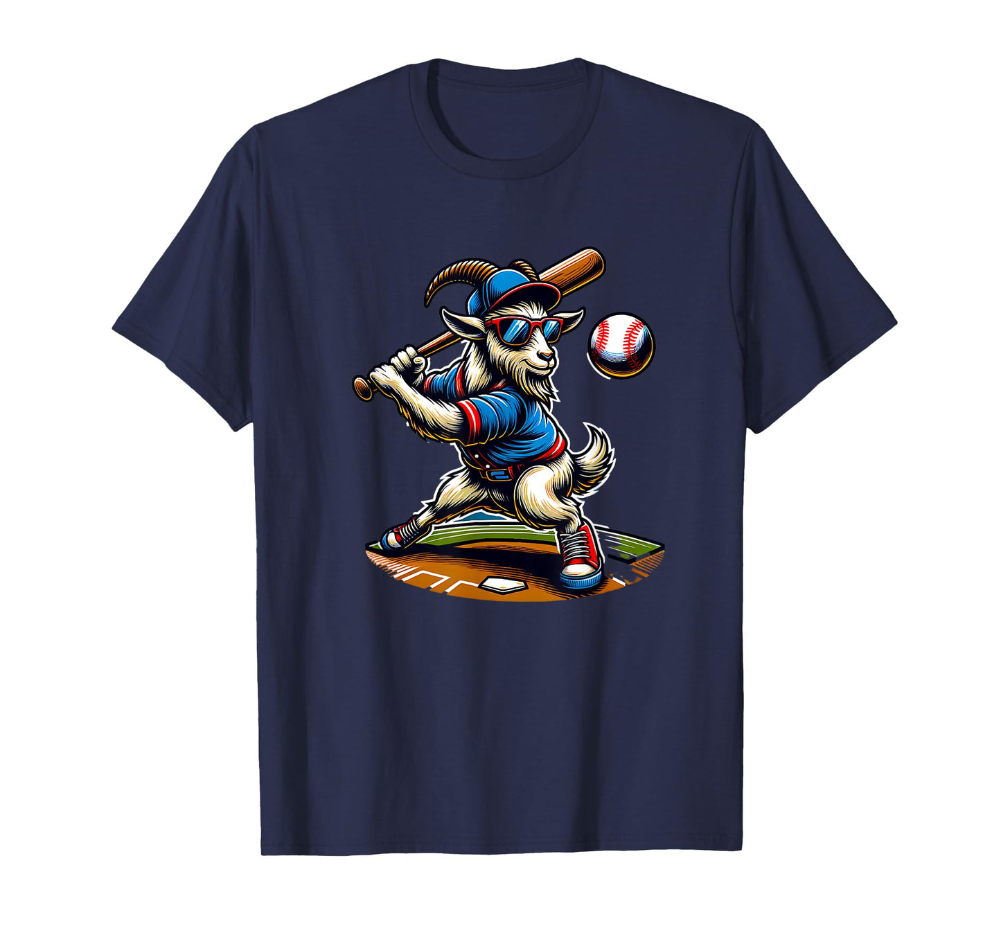 Goat Baseball Player With Bat And Ball Cool Animal Sports T-Shirt