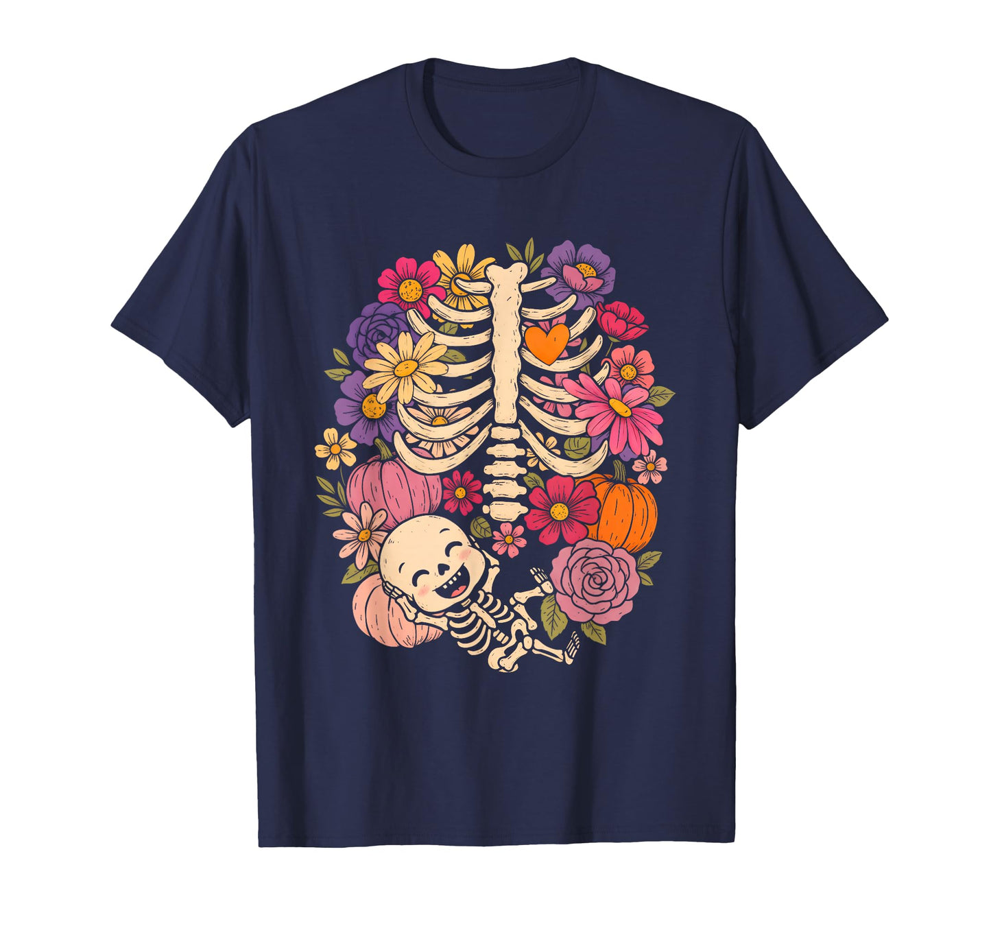 Halloween Pregnancy Announcement Baby Shower Pumpkin Floral T-Shirt
