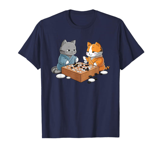 Kawaii Cat Samurais Playing Go Board Game Baduk Funny Cat T-Shirt
