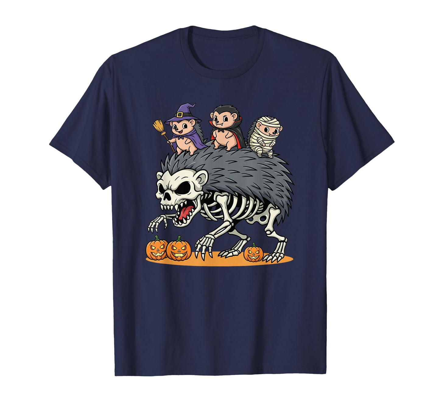 Hedgehog Skeleton Mummy Witch Halloween Kids Mens Womens T-Shirt