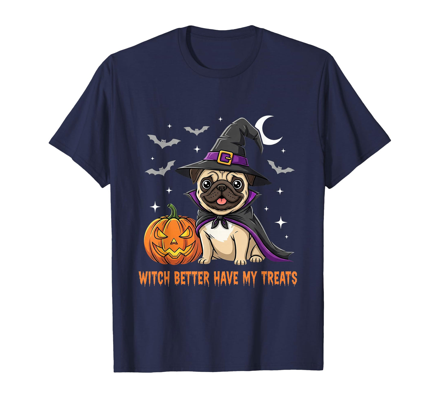 Pug Dog Halloween Witch Costume Pumpkin Trick or Treat Funny T-Shirt