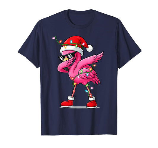 Dabbing Flamingo Squad Christmas Tee Santa Claus Xmas Gifts T-Shirt