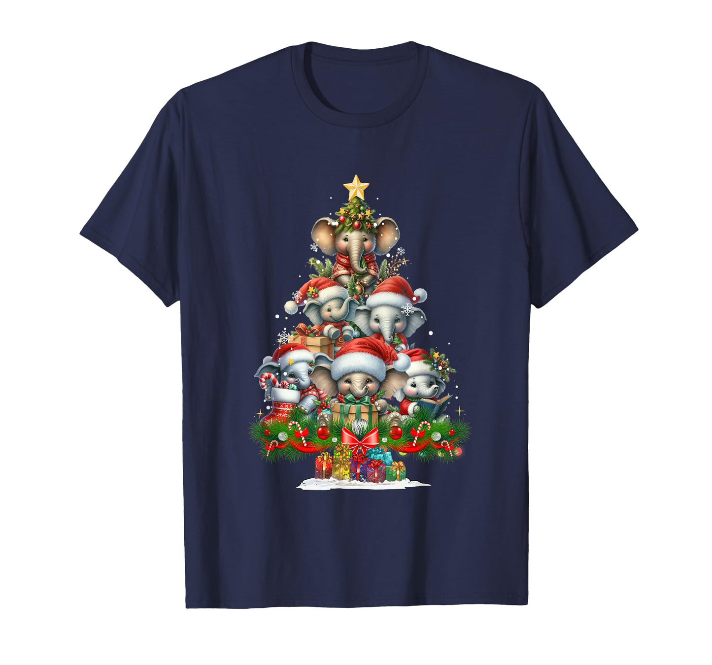 Cute Elephant Christmas Tree Funny Santa Hat Xmas Holiday T-Shirt