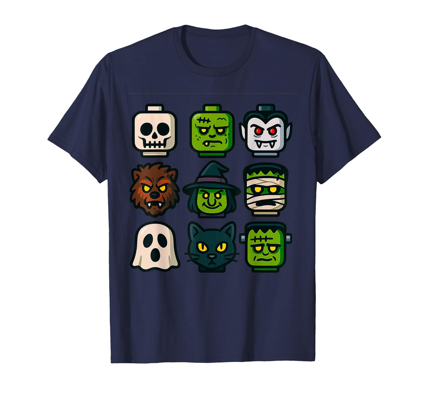 Monster Faces Pop Art Halloween Block Style Graphic T-Shirt