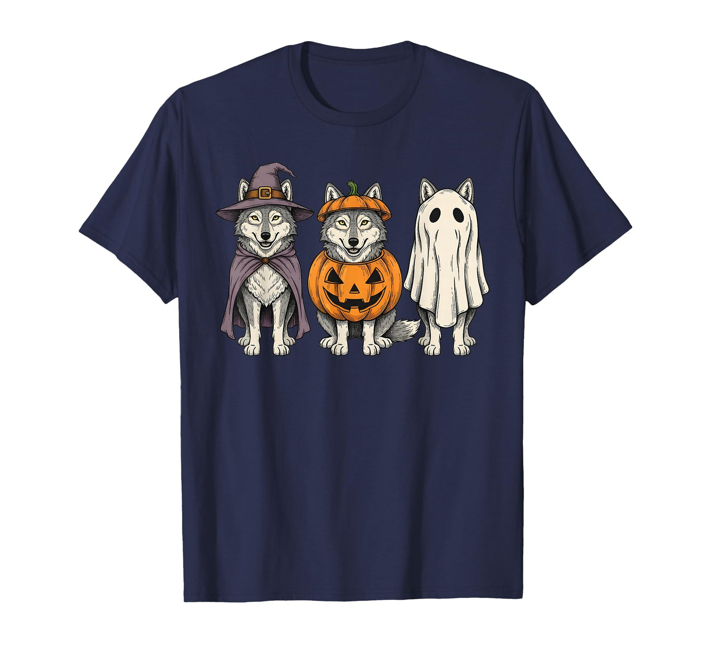Spooky Ghost Wolf Lover Pumpkin Halloween T-Shirt