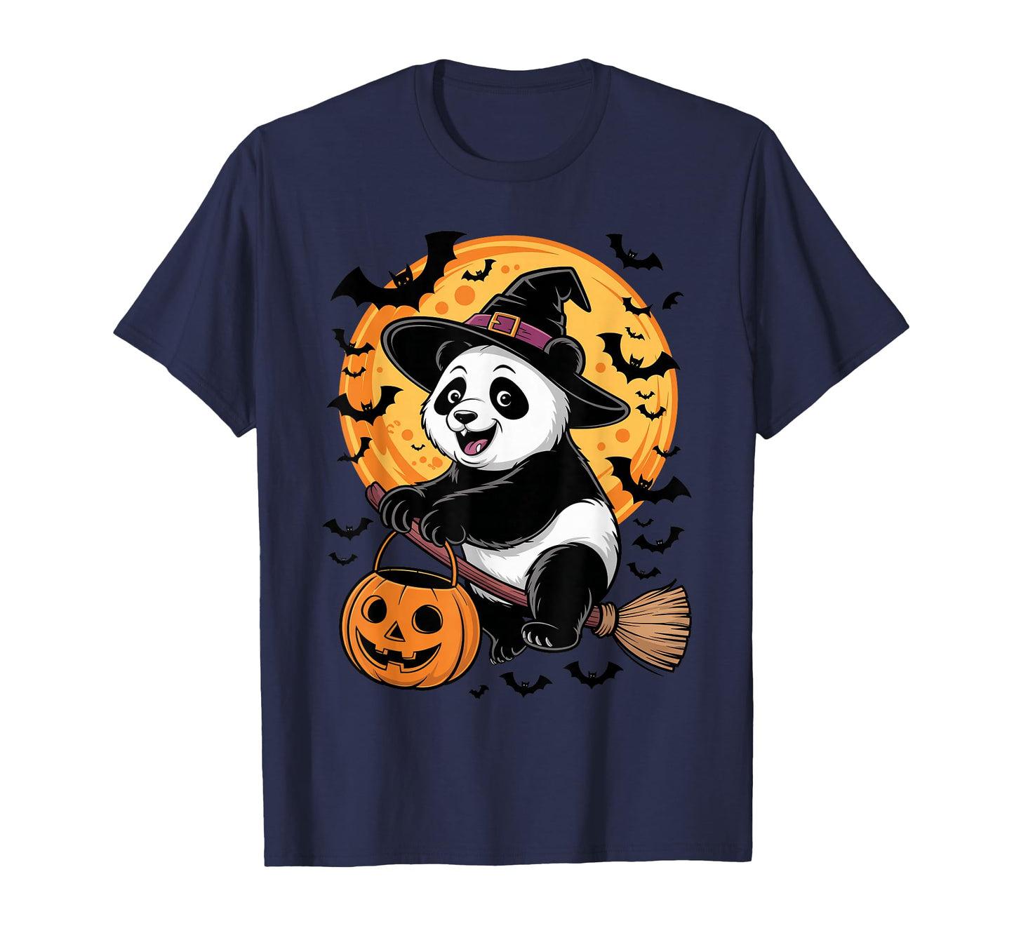 Cute Panda Halloween Witch Hat Jack-o-Lantern Candy Bucket T-Shirt